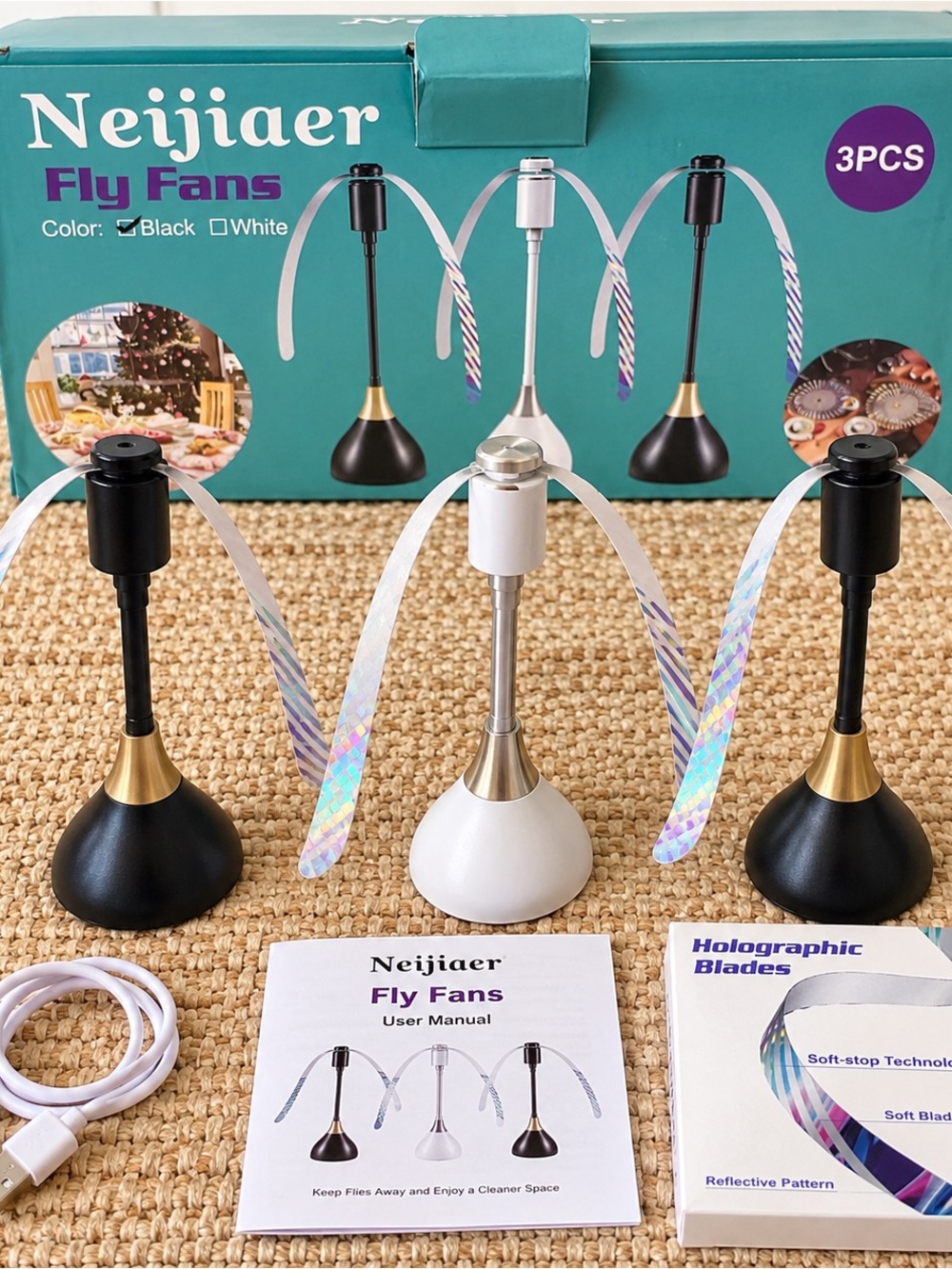 Neijiaer Fly Fans 3 Pack USB Battery Powered Table Fly Repellent